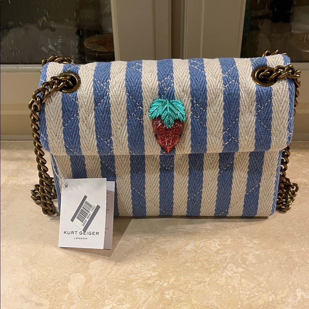Kurt Geiger Blue and Cream Striped Mini Kensington Bag NWT